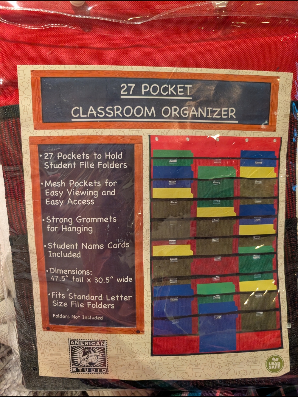 American Studio - Red 27-Pocket Classroom Organizer Brand New